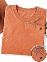 Elorivane Women's Spider Embroidered Tee, Casual Halloween Spooky Style - Image 4