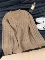 Elorivane Women's Minimalist V-Neck Loose Knit Sweater | Low-Key Vintage Brown Pullover Fall - Image 34
