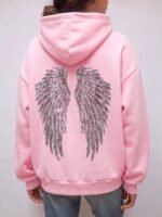 Elorivane Women's Light Grey Angel Wings Sweatshirt, Sequin Embroidery Y2K Dropped Shoulder Fall - Image 37
