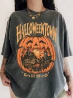 Elorivane Women's White Pumpkin Farm Halloween Tee, Oversized Casual Summer