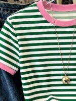 Elorivane Women's Pink-Brown Striped Y2K Tee, Casual Summer - Image 52