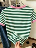 Elorivane Women's Pink-Brown Striped Y2K Tee, Casual Summer - Image 47