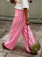 Elorivane Women Blue & White Striped Woven Wide Leg Beach Pants, Casual Spring Summer Trousers - Image 20