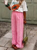 Elorivane Women Blue & White Striped Woven Wide Leg Beach Pants, Casual Spring Summer Trousers - Image 18