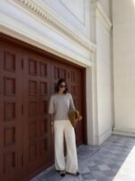 Elorivane French Elegant Oatmeal Knit Top | Vintage Short Sleeve Loose Pullover, Old Money Aesthetic Summer - Image 5