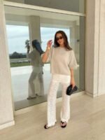 Elorivane French Elegant Oatmeal Knit Top | Vintage Short Sleeve Loose Pullover, Old Money Aesthetic Summer - Image 7