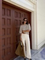 Elorivane French Elegant Oatmeal Knit Top | Vintage Short Sleeve Loose Pullover, Old Money Aesthetic Summer - Image 4