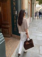 Elorivane French Elegant Oatmeal Knit Top | Vintage Short Sleeve Loose Pullover, Old Money Aesthetic Summer - Image 6