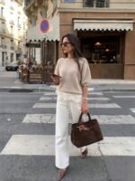 Elorivane French Elegant Oatmeal Knit Top | Vintage Short Sleeve Loose Pullover, Old Money Aesthetic Summer - Image 8