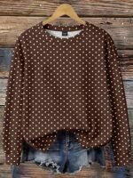 Elorivane Plus Size Beige Vintage Embroidered Crew Neck Loose Pullover - Image 12