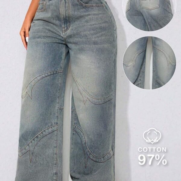 Elorivane Women's Vintage Washed Low-Waist Wide-Leg Jeans, Curved Hem Vacation Denim