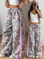 Elorivane Women Olive Green High Waist Pants, Loose Fit Side Metal Decor Punk Trousers - Image 6