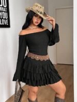 Elorivane Women Plus Size White Lace Mini Dress, Off Shoulder Long Sleeve Ruffle Boho Fairycore Fall Winter Dress - Image 11