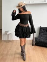 Elorivane Women Plus Size White Lace Mini Dress, Off Shoulder Long Sleeve Ruffle Boho Fairycore Fall Winter Dress - Image 10
