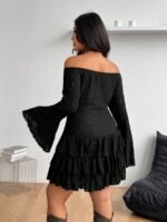 Elorivane Women Plus Size White Lace Mini Dress, Off Shoulder Long Sleeve Ruffle Boho Fairycore Fall Winter Dress - Image 15