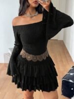 Elorivane Women Plus Size White Lace Mini Dress, Off Shoulder Long Sleeve Ruffle Boho Fairycore Fall Winter Dress - Image 14