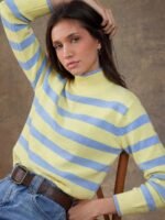 Elorivane Women Brown & Cream Striped Turtleneck Sweater, Long Sleeve Relaxed Country Style Fall Winter Rodeo Top - Image 15