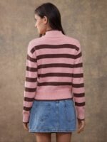 Elorivane Women Brown & Cream Striped Turtleneck Sweater, Long Sleeve Relaxed Country Style Fall Winter Rodeo Top - Image 23