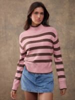 Elorivane Women Brown & Cream Striped Turtleneck Sweater, Long Sleeve Relaxed Country Style Fall Winter Rodeo Top - Image 26