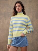 Elorivane Women Brown & Cream Striped Turtleneck Sweater, Long Sleeve Relaxed Country Style Fall Winter Rodeo Top - Image 20
