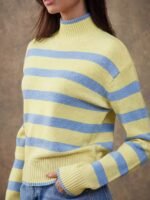 Elorivane Women Brown & Cream Striped Turtleneck Sweater, Long Sleeve Relaxed Country Style Fall Winter Rodeo Top - Image 21