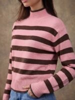 Elorivane Women Brown & Cream Striped Turtleneck Sweater, Long Sleeve Relaxed Country Style Fall Winter Rodeo Top - Image 28