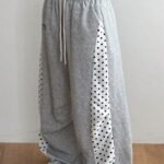 Elorivane Women Grey Polka Dot Panel Cargo Sweatpants, Knit Wide Leg Y2K Streetwear Joggers