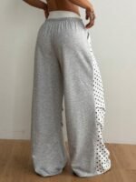 Elorivane Women Grey Polka Dot Panel Cargo Sweatpants, Knit Wide Leg Y2K Streetwear Joggers - Image 4