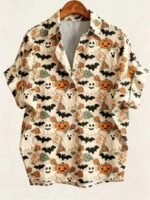 Elorivane Plus Size Halloween Bat & Pumpkin Print Shirt - Image 21