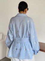 Elorivane Plus Size White Shirt, Lapel Half-Open Tie Hem Long Sleeve Spring Autumn Blouse - Image 51