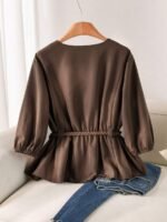 Elorivane Plus Size Brown Business Casual Top, Waist-Cinching, Office Brunch Evening Summer Blouse - Image 2