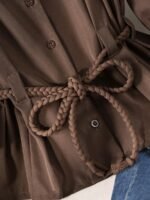 Elorivane Plus Size Brown Business Casual Top, Waist-Cinching, Office Brunch Evening Summer Blouse - Image 5