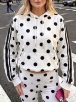 Elorivane Women's Polka Dot Striped Y2K Sweatshirt, Drop Shoulder Casual - Image 2