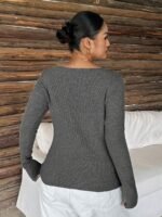 Elorivane Plus Size Solid Sweater, Fitted Long Sleeve Pullover Elegant Commuter Autumn Winter Base Layer Top - Image 2