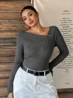 Elorivane Plus Size Solid Sweater, Fitted Long Sleeve Pullover Elegant Commuter Autumn Winter Base Layer Top - Image 3