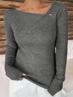Elorivane Plus Size Solid Sweater, Fitted Long Sleeve Pullover Elegant Commuter Autumn Winter Base Layer Top - Image 7
