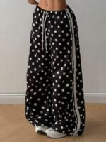 Elorivane Women Black Polka Dot Parachute Pants, Wide Leg Drawstring Y2K Streetwear Joggers - Image 5