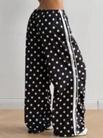 Elorivane Women Black Polka Dot Parachute Pants, Wide Leg Drawstring Y2K Streetwear Joggers - Image 3