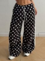 Elorivane Women Black Polka Dot Parachute Pants, Wide Leg Drawstring Y2K Streetwear Joggers - Image 4