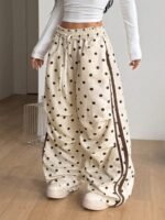 Elorivane Women Brown Polka Dot Parachute Pants, Wide Leg Athleisure Casual Trousers - Image 24