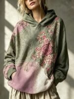 Elorivane Plus Size Women Vintage Floral Print Long Sleeve Sweatshirt, Autumn Winter Casual - Image 4