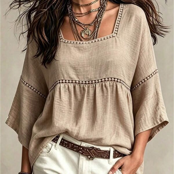 Elorivane Plus Size Round Neck Shirt, Casual Resort Autumn Women Top