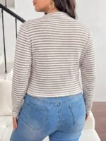 Elorivane Plus Size Mock Neck Ruched Slim Fit Tee, Fall Casual Top - Image 24