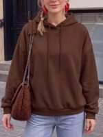 Elorivane Brown Bear Graphic Hooded Sweatshirt, Thermal Lined Pocket Long Sleeve Top, Casual Autumn Winter Women Wear for Outdoor Party - Image 4