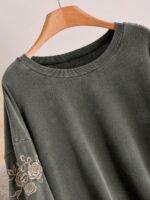 Elorivane Plus Size Floral Embroidery Sweatshirt, Crew Neck Long Sleeve Elegant Top, Spring Fall - Image 18
