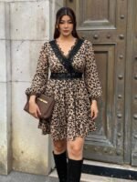 Elorivane Plus Size Ditsy Floral Dress, Lace Trim Lantern Sleeve Boho Outfit, Autumn Beach Holiday Wear - Image 23
