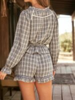 Elorivane Women Plaid Ruffle Hem Shorts, Crochet Trim Western Cowgirl Fall Winter Rodeo Festival Bottom - Image 3