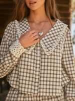 Elorivane Women Plaid Floral Collared Top, Button Front Long Sleeve Western Cowgirl Fall Winter Festival Shirt - Image 2