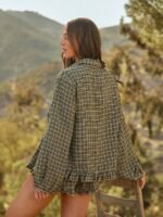 Elorivane Women Plaid Matching Set, Button Down Shirt & Ruffle Shorts Western Cowgirl Summer Fall Festival Outfit - Image 4