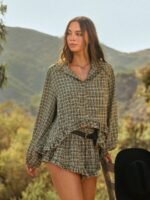 Elorivane Women Plaid Matching Set, Button Down Shirt & Ruffle Shorts Western Cowgirl Summer Fall Festival Outfit - Image 5